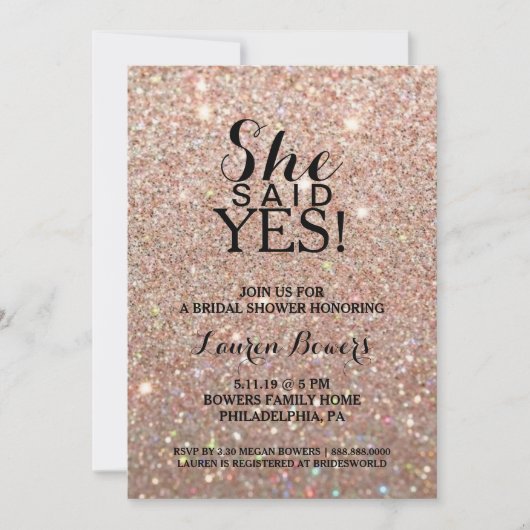 Brautparty Einladung - Sie sagte ja Rose Gold (Vorderseite)