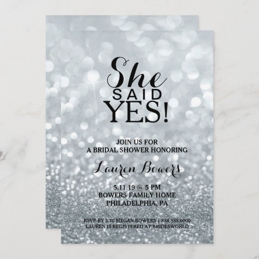 Brautparty Einladung - sie sagte ja Silber (Vorne/Hinten)