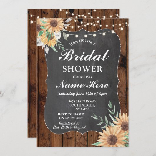 Brautparty Einladung Sonnenblumenblume (Vorne/Hinten)