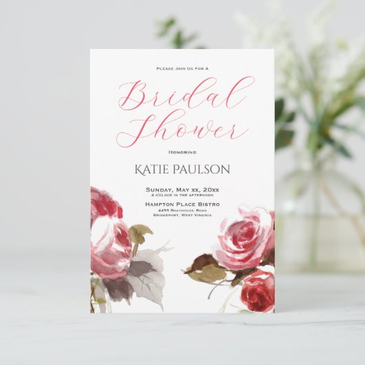 Brautparty Elegant Roses Einladung (Stehend Vorderseite)