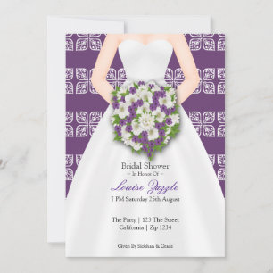 Brautparty Elegant Wedding Dress Purple Flowers Einladung