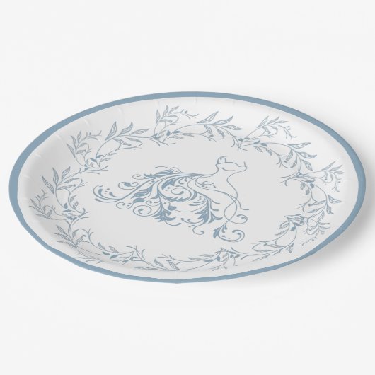 Brautparty - Elegante blaue Dusche Pappteller (Schrägansicht)