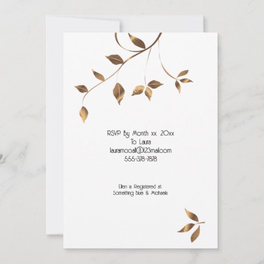 Brautparty Elegante Gold Blätter Einladung (Rückseite)