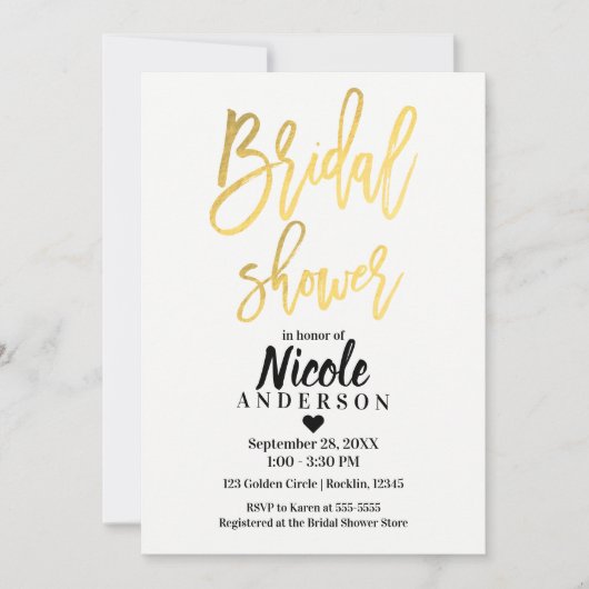 BRAUTPARTY Elegante Golden Foil Modernes Skript Einladung (Vorderseite)