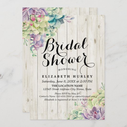 Brautparty Elegante Sukkulente Pflanze Rustikales Einladung (Vorne/Hinten)