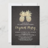 Brautparty Elegantes Schwarzes Gold Ananas Paar Einladung (Vorderseite)