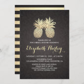Brautparty Elegantes Schwarzes Gold Ananas Paar Einladung (Vorne/Hinten)