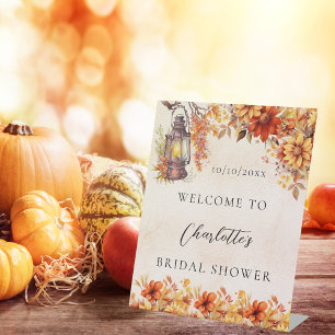 Brautparty-Empfang im Herbst mit orangen Blumen Sockelschild