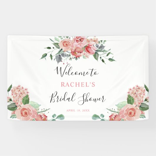 Brautparty Empfang Pink Rose Boho Blumenchic Banner (Horizontal)