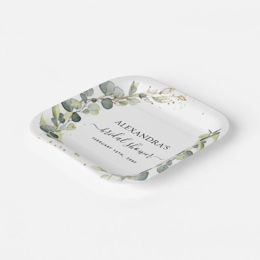 Brautparty Eucalyptus Greenery Boho Garden Pappteller (Gewinkelt)