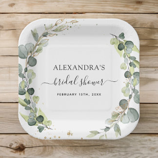 Brautparty Eucalyptus Greenery Boho Garden Pappteller