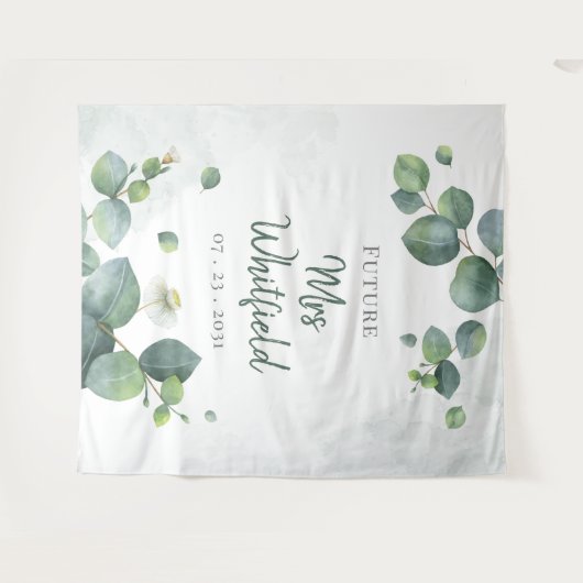 Brautparty Eucalyptus Greenery Future Frau. Wandteppich (Vorderseite (Horizontal))