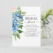 Brautparty Eukalyptus Blau Rosa Einladung (Stehend Vorderseite)