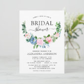 Brautparty Eukalyptus Blau Rosa Einladung (Stehend Vorderseite)