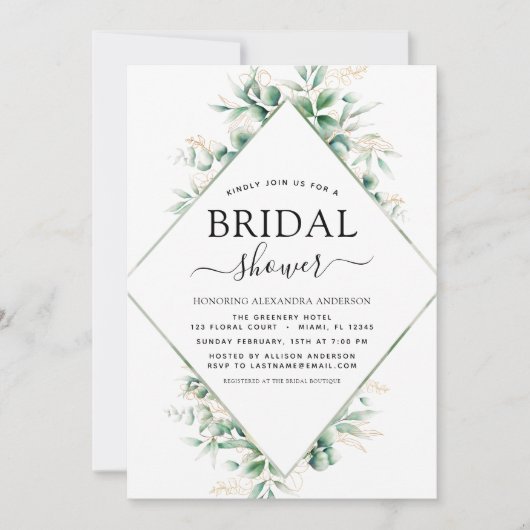 Brautparty Eukalyptus Greenery Geometric Einladung (Vorderseite)