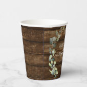 Brautparty Eukalyptus Greenery Rustikales Holz Pappbecher (Rechts)