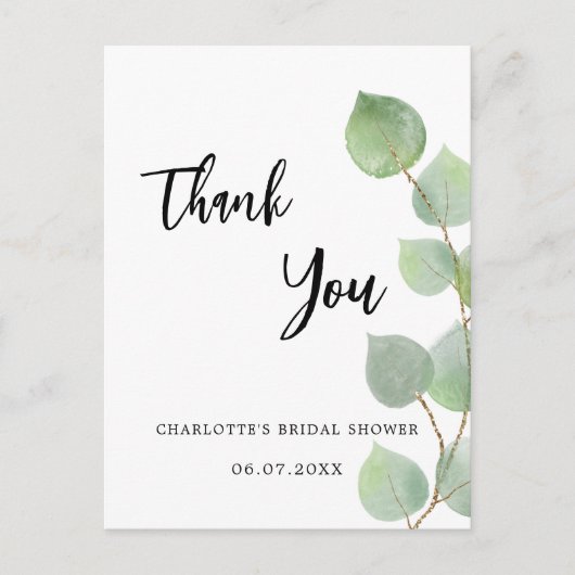 Brautparty Eukalyptus grün Danke Karte (Vorderseite)