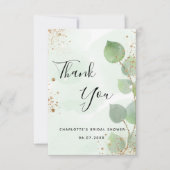 Brautparty Eukalyptus grün Gold Glitzer Dankeskarte (Vorderseite)