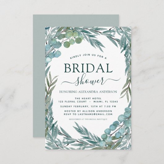 Brautparty Eukalyptus Grüne Einladung (Vorne/Hinten)