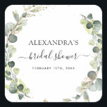 Brautparty Eukalyptus Grüne Sukkulent Quadratischer Aufkleber<br><div class="desc">Eukalyptus Greenery Sukkulente Botanische Wasserfarben Frühjahrskleber auf weißem Hintergrund - beinhaltet eine wunderschöne und elegante Schrift-Typografie mit modernen botanischen Blätter und Grünpflanzen für die besondere Hochzeitstagsfeier.</div>