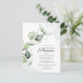 Brautparty Eukalyptus Script floral Einladungspostkarte (Stehend Vorderseite)