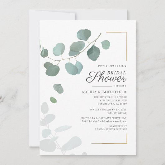 Brautparty Eukalyptus Script Greenery Succulent Einladung (Vorderseite)