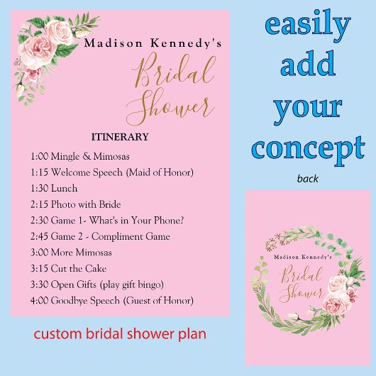 Brautparty Fahrplan 🌸 rosa Blumenmuster Einladung