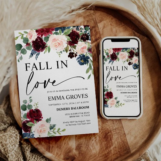 Brautparty Fall der Liebe Boho Burgundy Blush Einladung