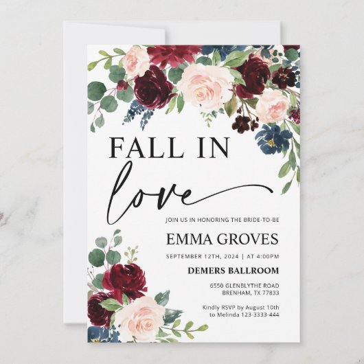Brautparty Fall der Liebe Boho Burgundy Blush Einladung (Vorderseite)
