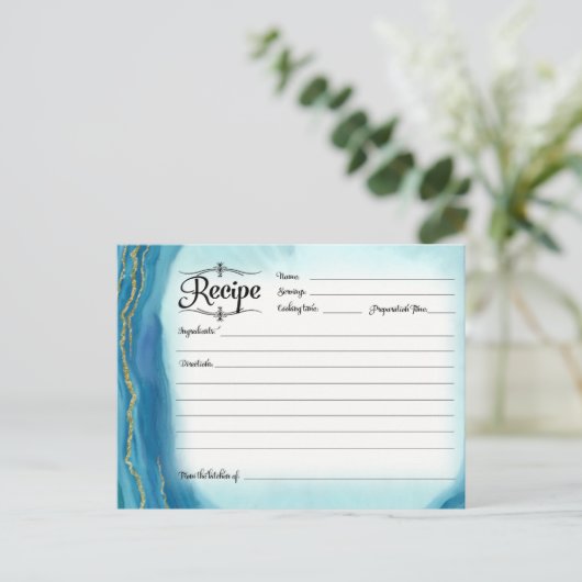 Brautparty Family Rezept Karte Blue Geode Agate (Stehend Vorderseite)