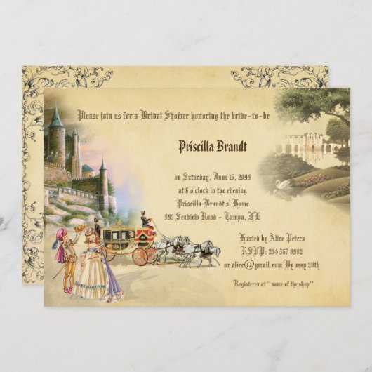 Brautparty, Fantasy märchenhaft, romantisch Einladung (Vorne/Hinten)