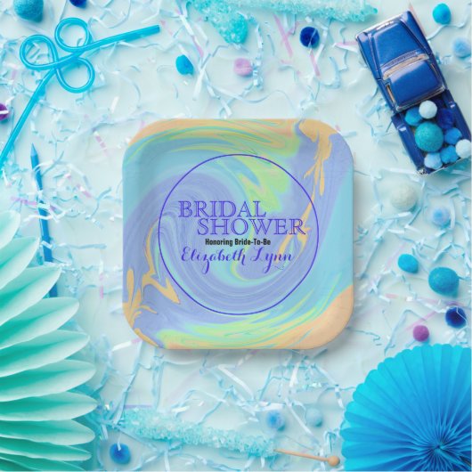 Brautparty Farbenfrohe Pastell Abstrakte Wirbel Pappteller (Party)