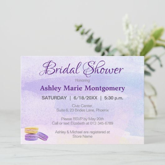 Brautparty Farbenfrohe Wasserfarbe Macaron Leckere Einladung (Stehend Vorderseite)