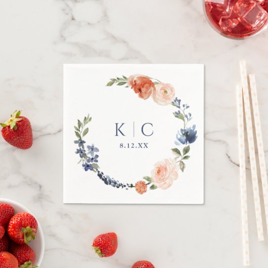 Brautparty Farbiger Orange & Dusty Blauer Kranz Serviette (Beispiel)