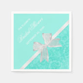 Brautparty Favor Chic Aqua Damask White Bow Serviette (Vorderseite)
