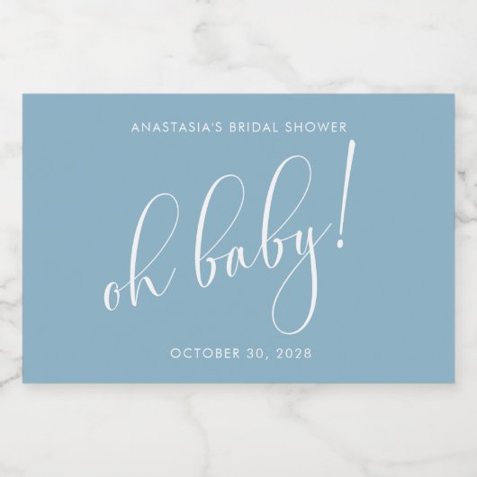 Brautparty favorisiert Minimalistisches Baby Blue Schaumweinetikett (Einzelnes Label)