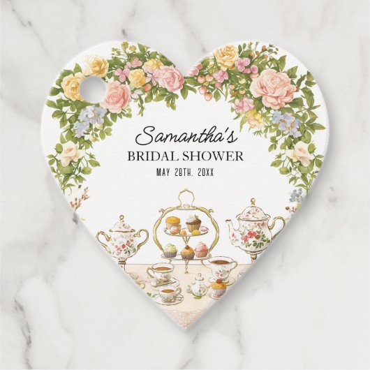 Brautparty Favoriten für herzenförmige Tee-Party Geschenkanhänger (Vorderseite)
