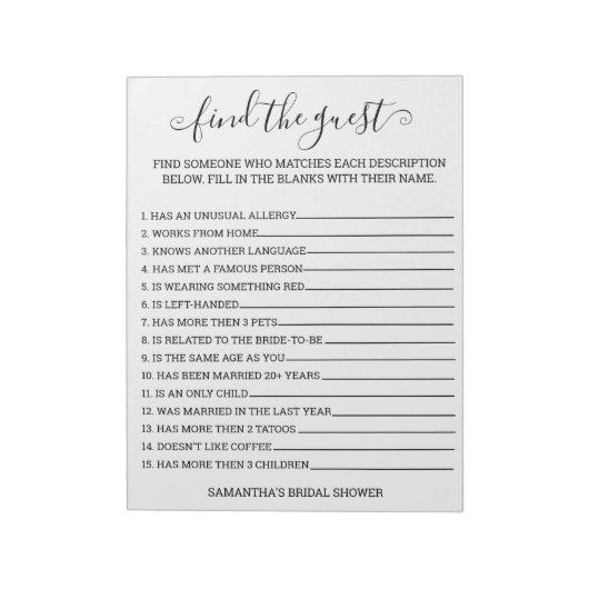 Brautparty Finden Sie das Gast-Spiel Notizblock (Rotiert)