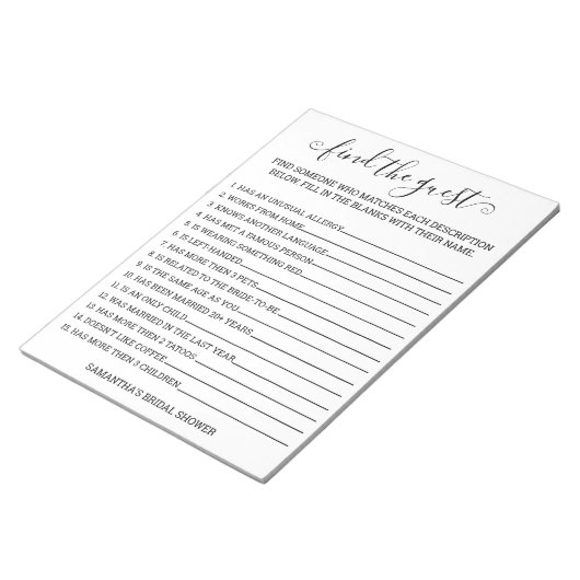 Brautparty Finden Sie das Gast-Spiel Notizblock (angewinkelt)