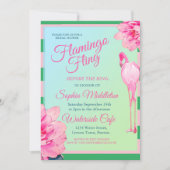 Brautparty Flamingo Fling Green Pink Floral Einladung (Vorderseite)