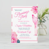 Brautparty Flamingo Fling Stripe Floral Chic Einladung (Stehend Vorderseite)