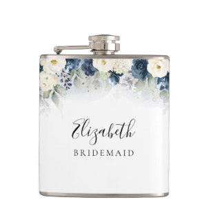 Brautparty Flasche mit blauen und weißen Rosen Flachmann
