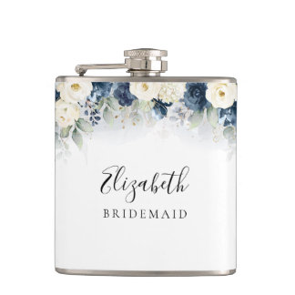Brautparty Flasche mit blauen und weißen Rosen Flachmann