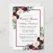 Brautparty Floral Burgundy Blauer Einladung (Vorderseite)