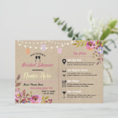 Brautparty Floral Burlap Jars Rosa Route Einladung (Stehend Vorderseite)