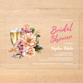 Brautparty Floral Champagne Acryleinladungen (Vorderseite)