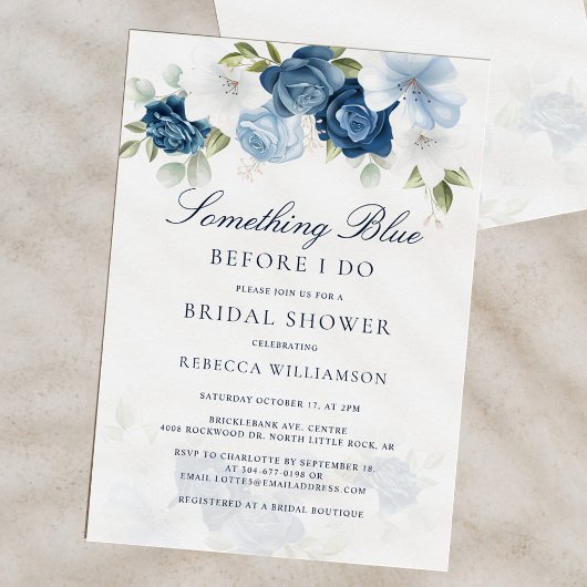 Brautparty Floral Dusty Blue Script Einladung
