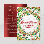 Brautparty Floral Gold Burgundy Green Red Einladung (Vorne/Hinten)