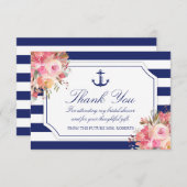 Brautparty Floral Nautic Anker Blauer Streifen Dankeskarte (Vorne/Hinten)