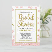 Brautparty Floral | Rosa und goldener Glitzer Einladung (Stehend Vorderseite)